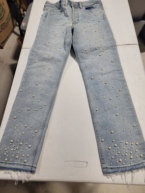 Old Navy Light Blue Pearl-Studded Straight Leg Jeans